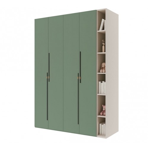 Шафа Світ Меблів Спейс чотиридверна з полицями 180х220х57 см, кашемір / зелений димчастий
