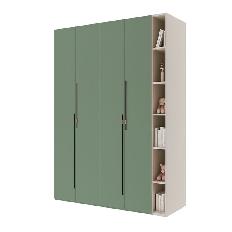 Шафа Світ Меблів Спейс чотиридверна з полицями 180х220х57 см, кашемір / зелений димчастий