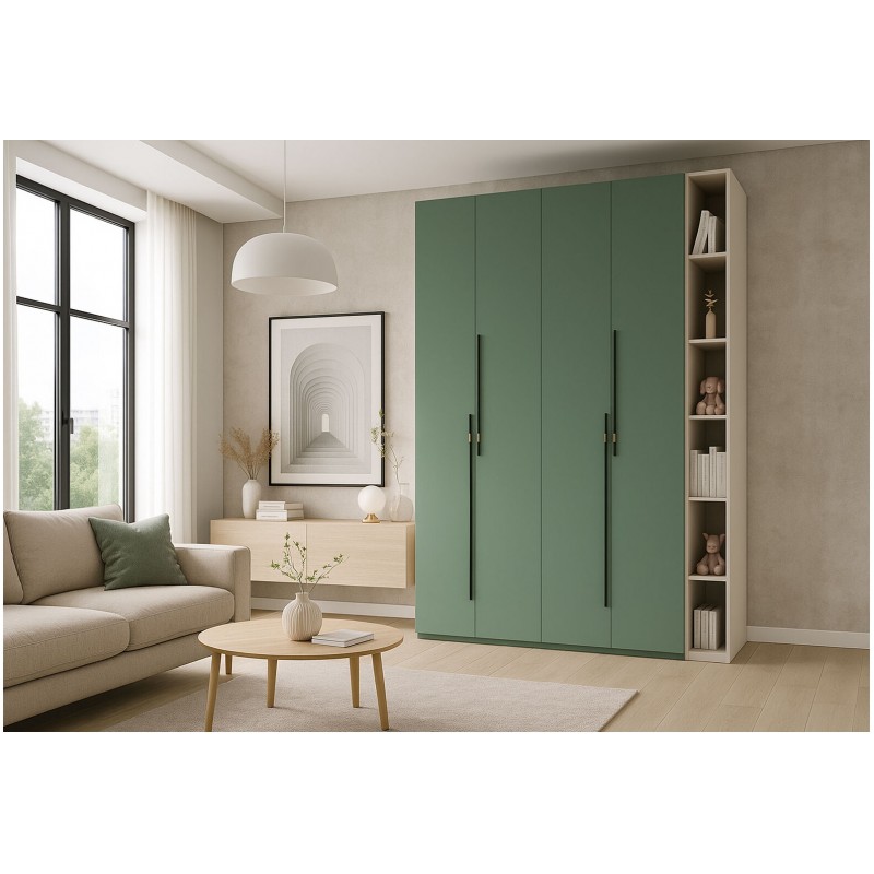 Шафа Світ Меблів Спейс чотиридверна з полицями 180х220х57 см, кашемір / зелений димчастий