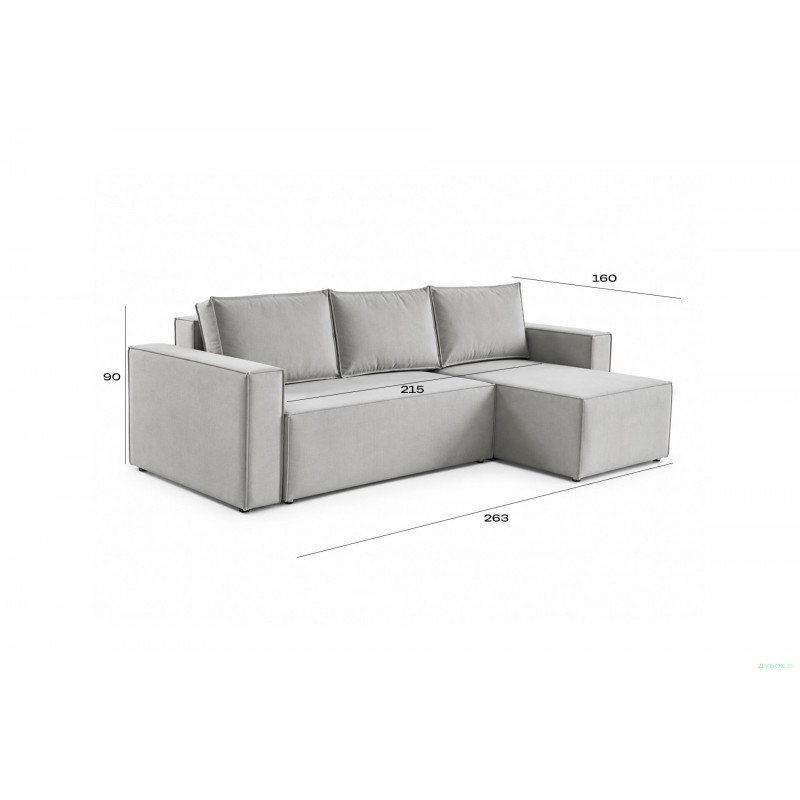 М'який куточок Рекам 263х160 см, сірий (Delano 705) Віка