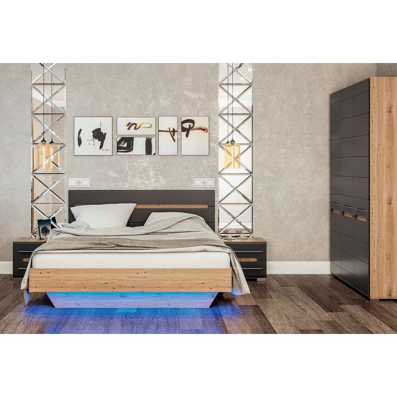 Ліжко Світ Меблів Бянко (без вкладу) 160х200 см з підсвіткою, артизан/графіт