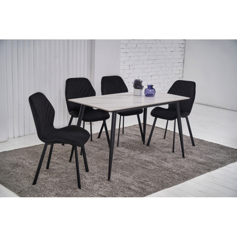 Обідній керамічний стіл TM-100 білий мармур + чорний Vetro Mebel