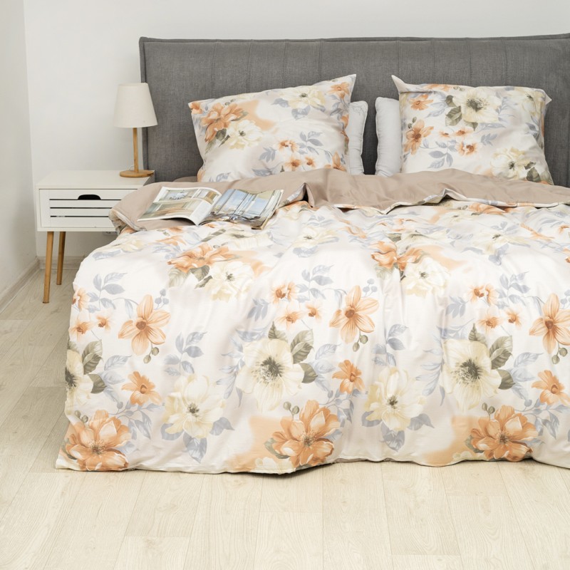 Комплект постільної білизни Tiare Євро Сатин Premium 163 з простирадлом на резинці 160х200