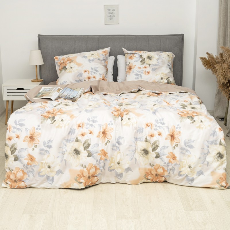 Комплект постільної білизни Tiare Євро Сатин Premium 163 з простирадлом на резинці 160х200