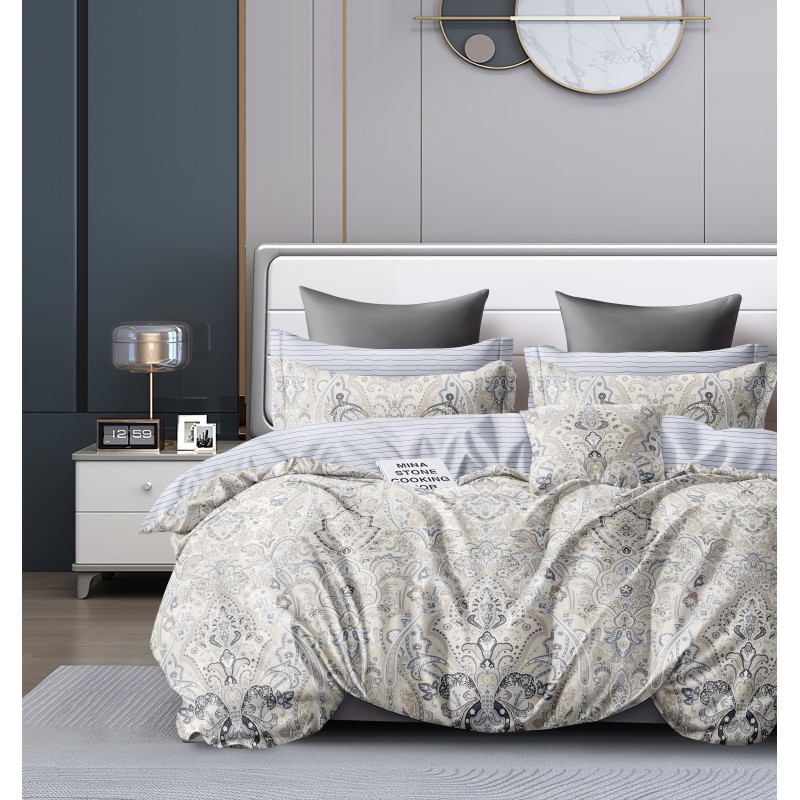 Комплект постільної білизни Tiare Євро Сатин Premium 171 з простирадлом на резинці 160х200