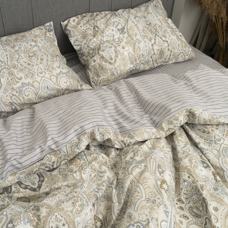 Комплект постільної білизни Tiare Євро Сатин Premium 171 з простирадлом на резинці 160х200