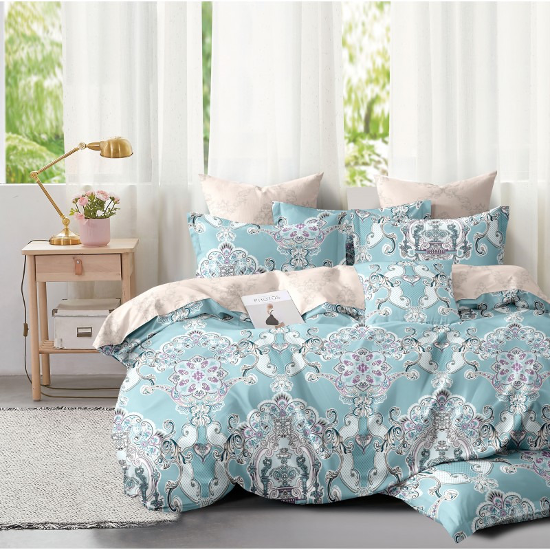 Комплект постільної білизни Tiare Євро Сатин Premium 175 з простирадлом на резинці 160х200