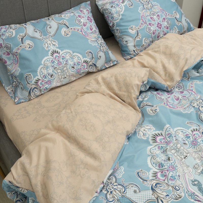 Комплект постільної білизни Tiare Євро Сатин Premium 175 з простирадлом на резинці 160х200