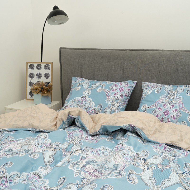 Комплект постільної білизни Tiare Євро Сатин Premium 175 з простирадлом на резинці 160х200